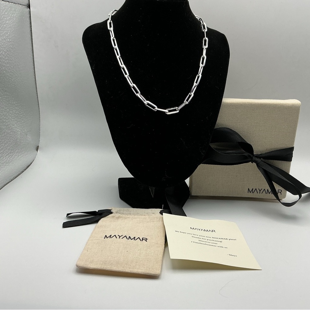 MAYAMAR Silver Paperclip Chain Necklace NWT Box & Pouch